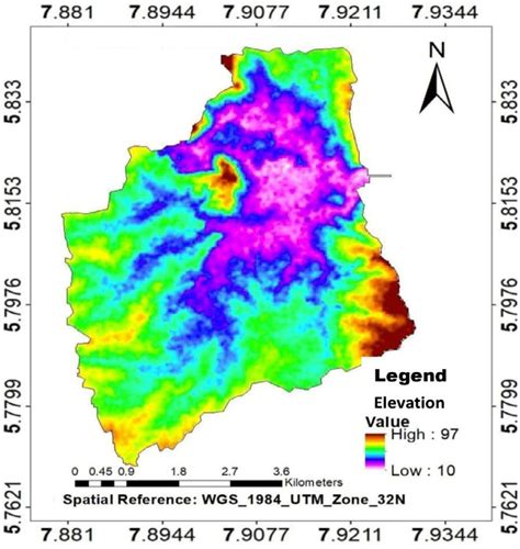 map  digital elevation model   study area  scientific