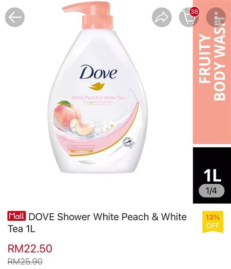 Dove Shower Cream 1l White Peach And White Tea Body Wash Sabun Badan Body