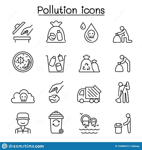 Icono De La Contaminación Fijado En La Línea Estilo Fina Ilustración