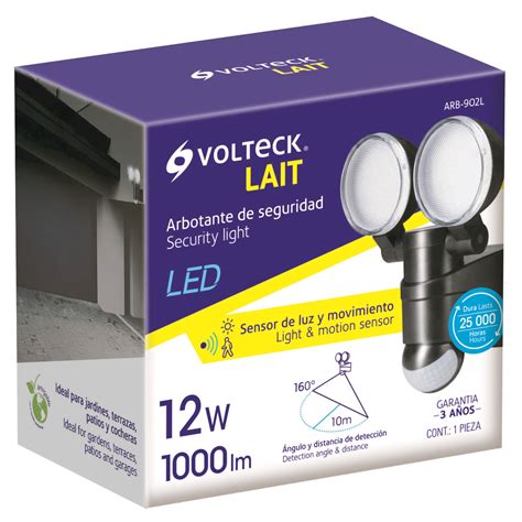 Arbotante Led W Negro Con Sensor De Movimiento Volteck