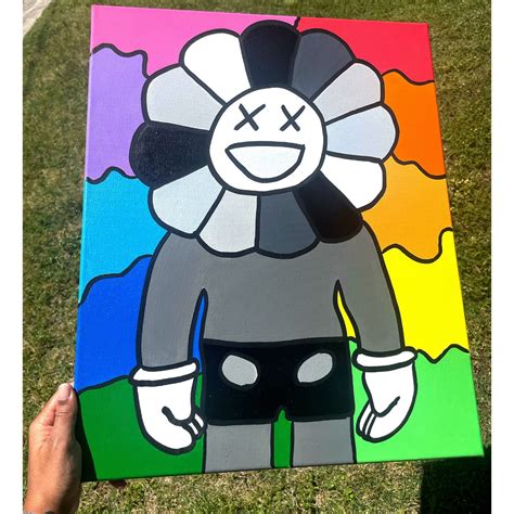 Kaws Art Kaws Painting Murakami Flower Kaws Kaws Wall Art - Etsy