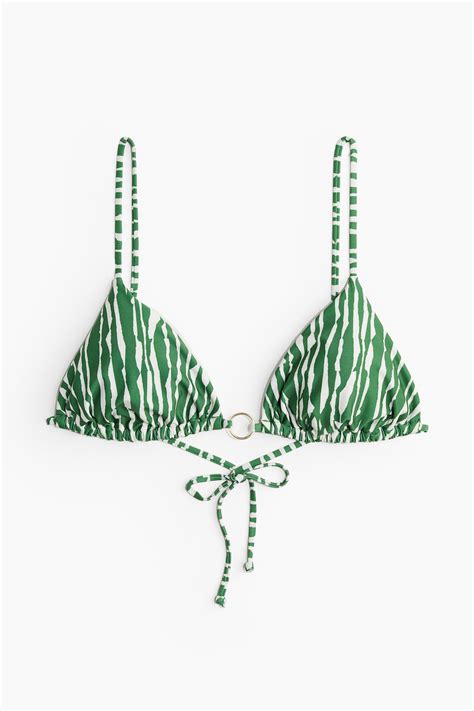 Padded Triangle Bikini Top Green Patterned Ladies Handm Us