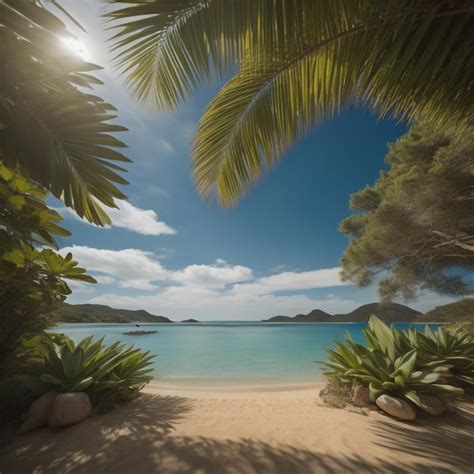 Uma Praia Tropical Uma Palmeira E Uma Placa Que Diz Ilha Foto