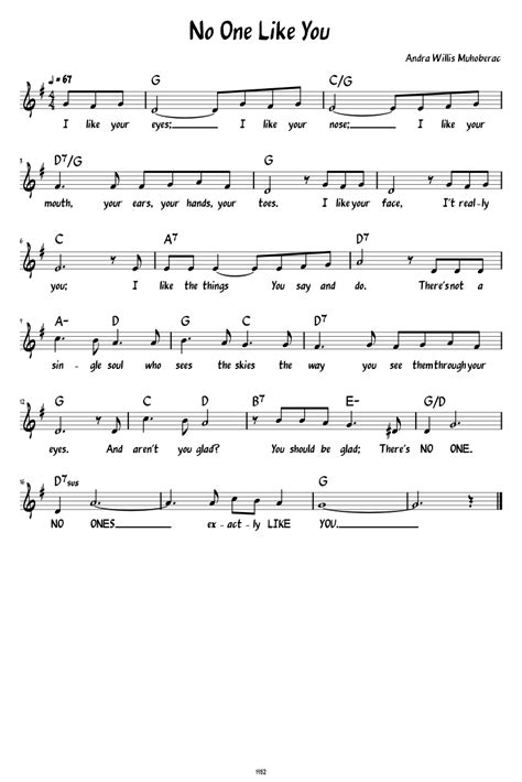 No One Like You Lead Sheet With Lyrics Sheet Music With Chords For