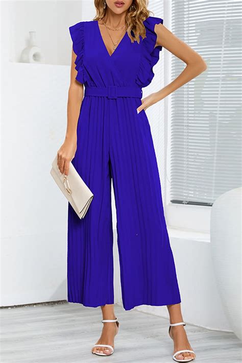 Casual Simplicity Solid With Belt V Neck Regular Jumpsuits Bright Color Dresses Floral Dress