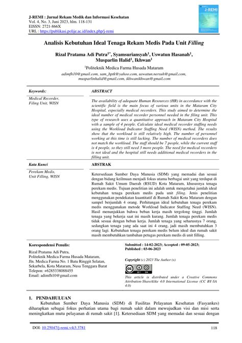 Pdf Analisis Kebutuhan Ideal Tenaga Rekam Medis Pada Unit Filling