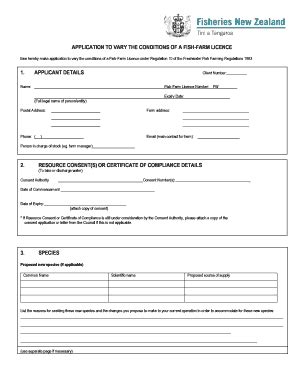 Fillable Online Application To Vary The Conditions Of A Fish Farm