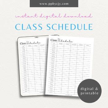 Class Schedule | Class Planner | Schedule Printable by Printable Pages ...