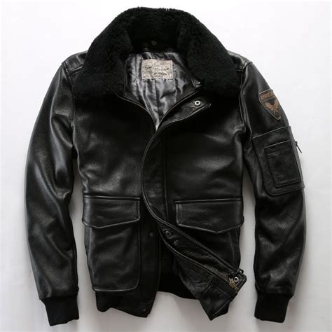 Wool Collar Genuine Cow Leather Coat Mans Cowhide Air Force Casual Leather Jacket Motorcycle