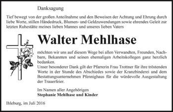 Traueranzeigen Von Walter Mehlhase Abschied Nehmen De