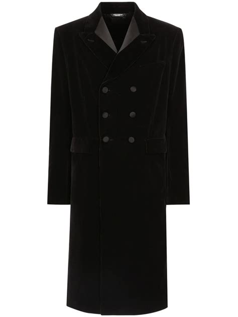 Dolce And Gabbana Velvet Double Breasted Coat Black Farfetch