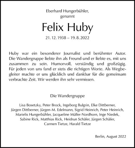 Traueranzeigen Von Felix Huby Tagesspiegel Trauer