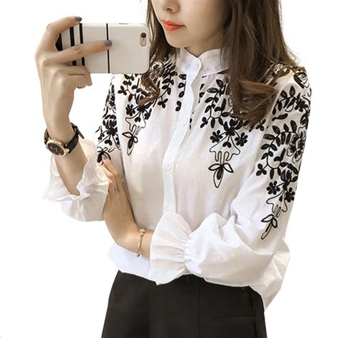 Embroidery Blouse Shirt Cotton Linen Women Blouses Camisas Femininas