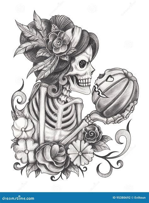 Art Women Skull Day Of The Dead Stock Illustration Illustration Of Hand Grim 95380692