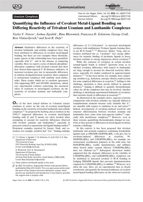 PDF Quantifying The Influence Of Covalent MetalLigand Bonding On