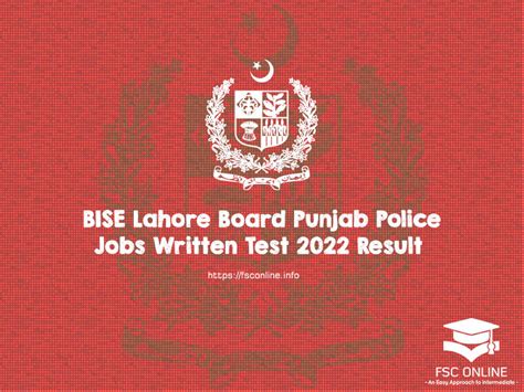 BISE Lahore Board Punjab Police Jobs Written Test 2022 Result