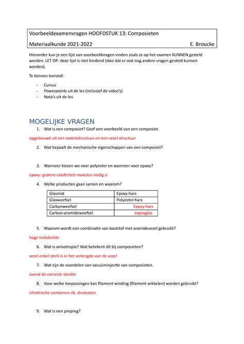 Voorbeeldvragen Hoofdstuk 13 Examen Juni 2022 Voorbeeldexamenvragen