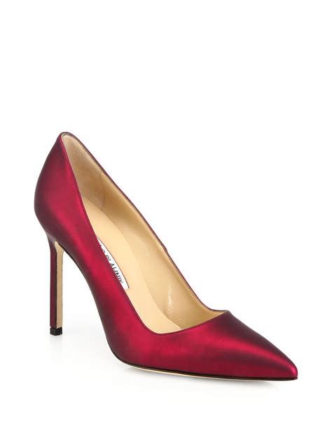 Manolo Blahnik Bb Coated Satin Pumps In Gray Lyst