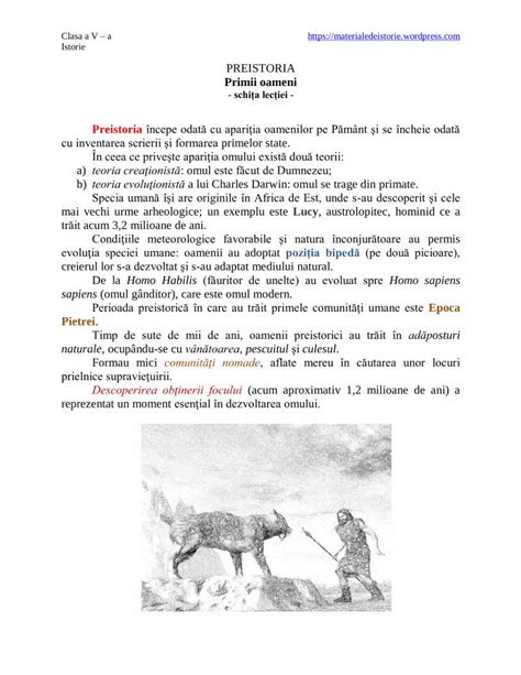 Pdf Preistoria Primii Oameni Schi A Lec Iei Clasa A V A Istorie