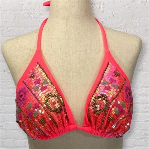 Vintage Beaded String Bikini Top 2000s Coral Depop