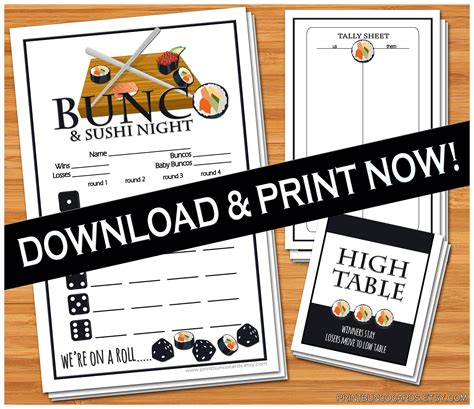 Printable Bunco Sushi Night Bunco Cards Bunko Scorecards Score Sheets Instant Download Artofit