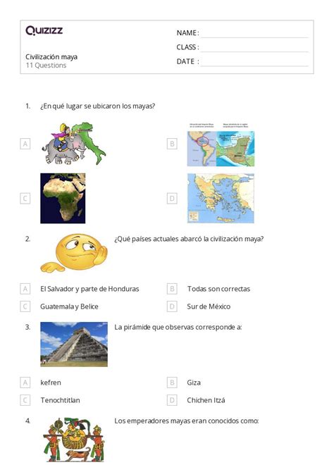 Civilizaci N Maya Hojas De Trabajo Para Grado En Quizizz Gratis