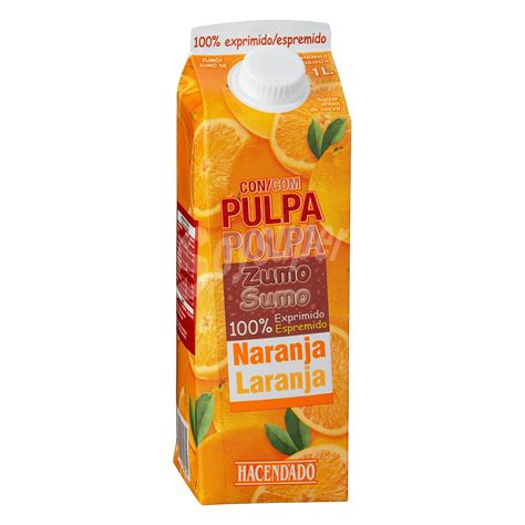 Hacendado Zumo Pura Naranja Con Pulpa Brick 1 L