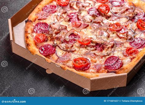 Pepperoni Pizza With Mozzarella Cheese Salami Ham Stock Image Image