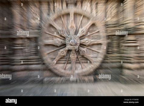 The Image Of Wheel Of Chariot In Motion At Konark Sun Temple In Odisha