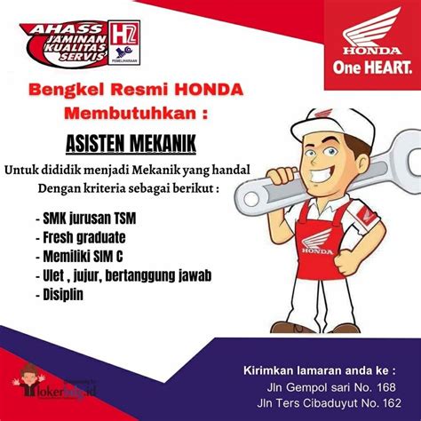 Loker Bandung Ahass Bengkel Resmi Honda Membutuhkan Asisten