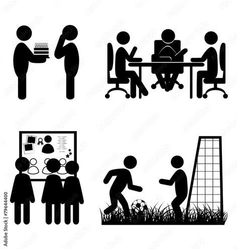 Set Of Flat Office Internal Communications Icons Isolated On Whi Stock