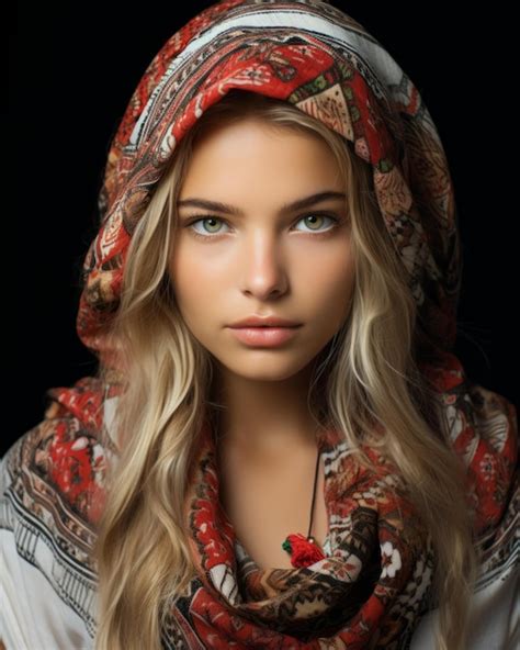 Une Belle Jeune Femme Aux Cheveux Longs Portant Un Foulard Vecteur