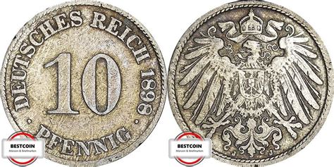 DEUTSCHLAND 10 Pfennig 1898 J J 13 Kursmünze aus dem Kaiserreich SS