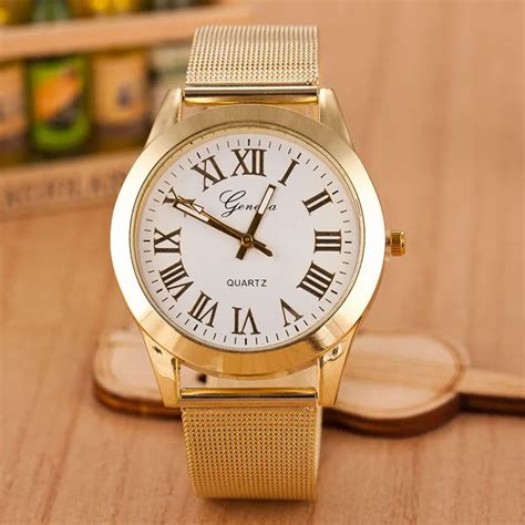 2016 Fashion Dress Geneva Men Watch Roman Numerals Quartz Gold Stainless Steel Wrist Watches