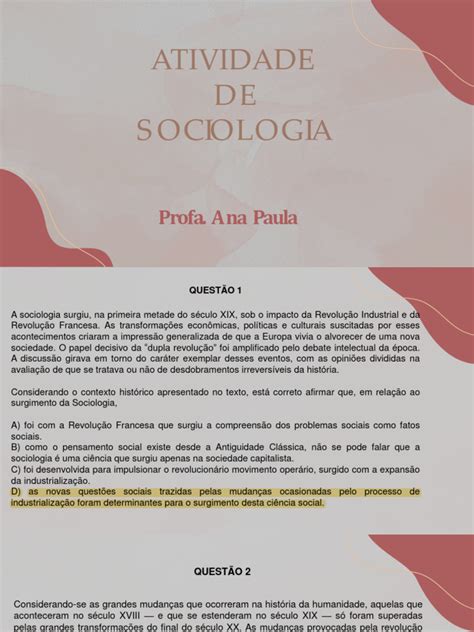 Atividade De Sociologia Formativa 1º Anos Gabaritada Download