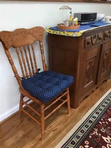 Tiffany Navy Blue Brocade Dining Chair Pad Latex Foam Fill Reversib