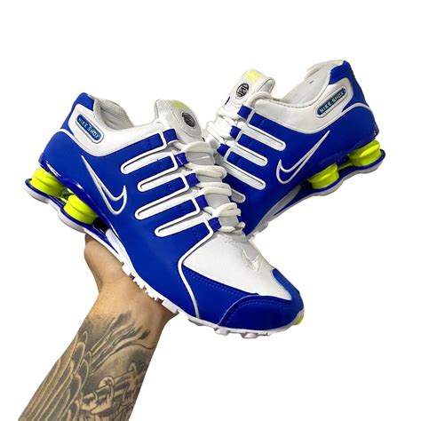 Tênis Masculino Shox NZ 4 Molas Branco e Azul Vermelho Shopee Brasil