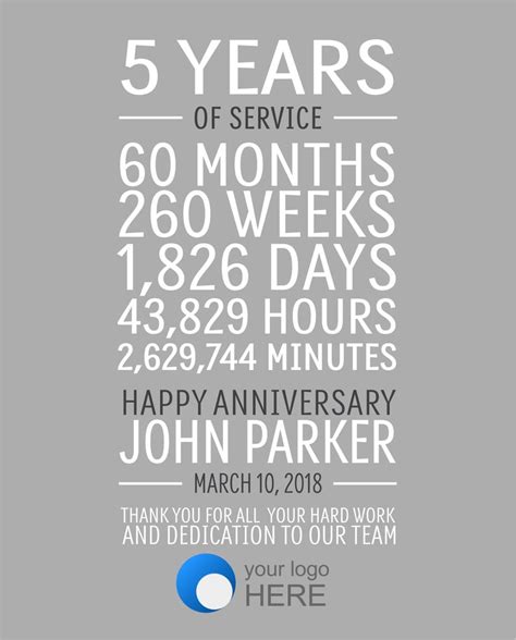 5 Year Work Anniversary Print Employee T 5 Years Of Etsy Canada