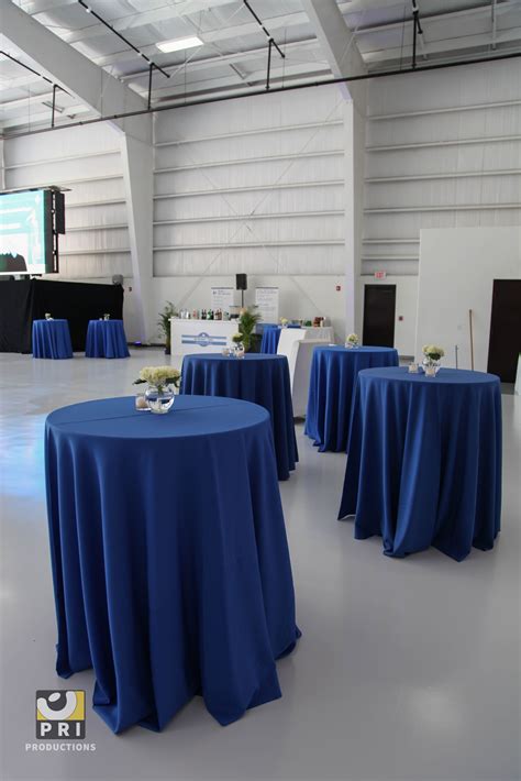 Highboy Tables With Blue Table Linens Blue And White Theme Cocktail Table Centerpieces