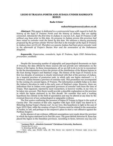 Legio Ii Traiana Fortis And Judaea Under Hadrian S Dimitrie Cantemir