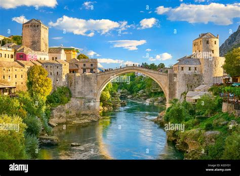 Stari Most or Old Bridge, Neretva River, Mostar, Bosnia and Stock Photo ...