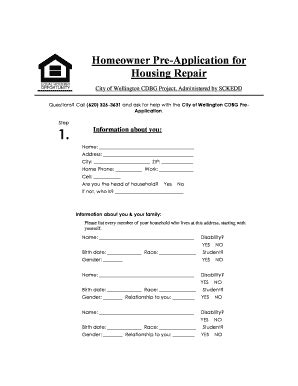 Fillable Online Homeowner Pre Application For Fax Email Print Pdffiller