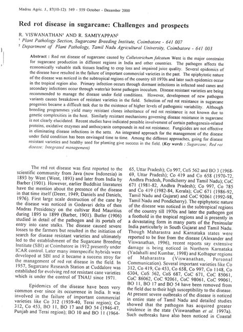 (PDF) Red rot disease in sugarcane: Challenges and prospects