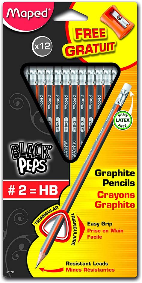 Maped Black Peps Graphite No 2 Pencils With Erasers Includes Sharpener