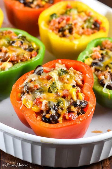 Vegetarian Mexican Stuffed Peppers Are Stuffed With Riced Cauliflower And Sweet Potato Roasted