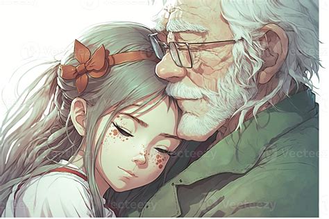 anime girl sleeping  grandpa manga style illustration