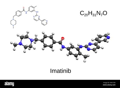 Chemical Formula Structural Formula And 3d Ball And Stick Model Of The Anticancer Drug Imatinib