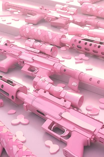 Premium Ai Image There Are Many Pink Guns With Hearts All Over Them Generative Ai