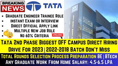 Tata 2nd Phase Biggest OFF Campus Direct Hiring 2023 2022 18 Batch