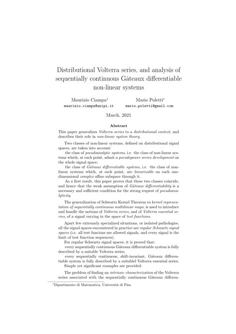 Pdf Distributional Volterra Series And Analysis Of Sequentially